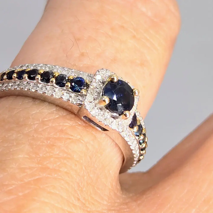 ?VElvet Evening’ Sz 8 Ring - Sapphire Diamonds Anti-tarnish Sterling 18k Gold Accents