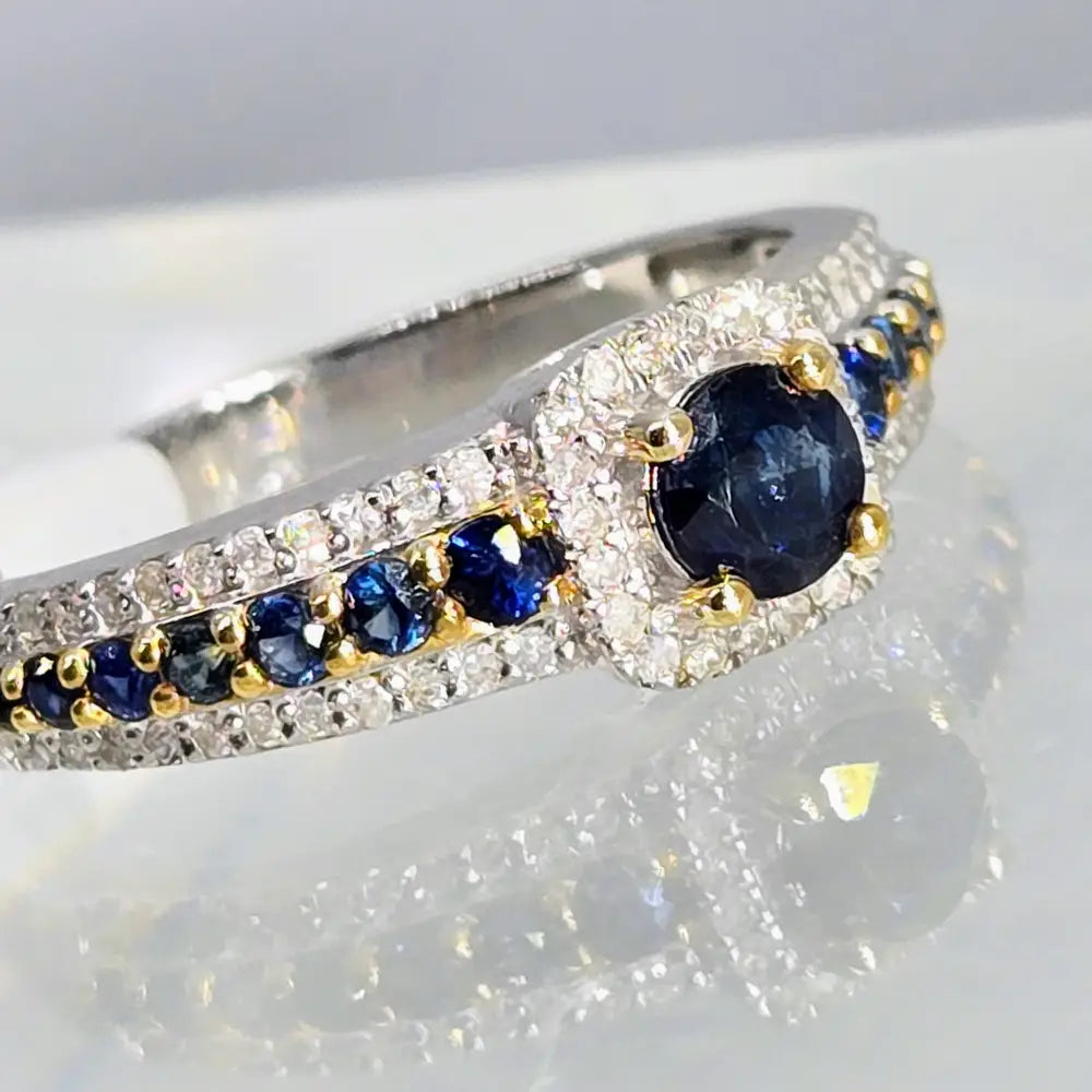 ?VElvet Evening’ Sz 8 Ring - Sapphire Diamonds Anti-tarnish Sterling 18k Gold Accents