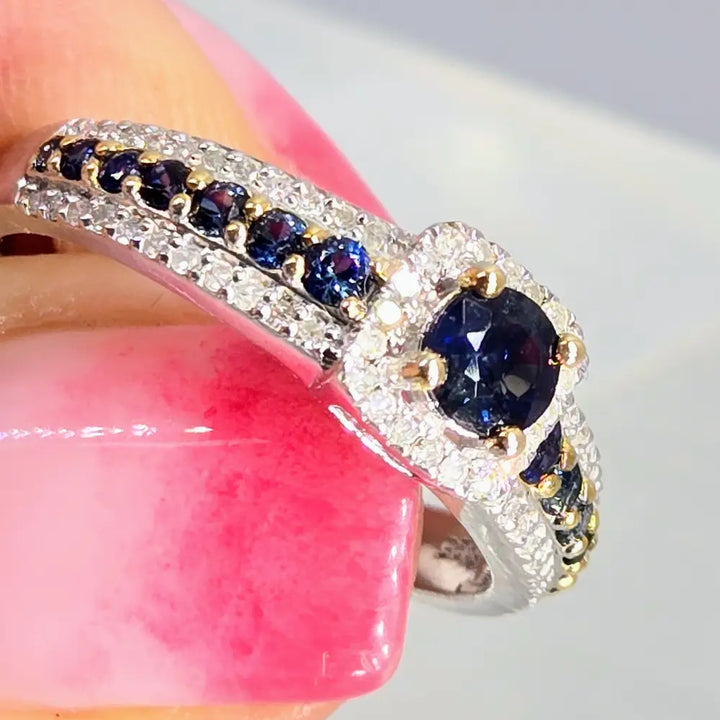 ?VElvet Evening’ Sz 8 Ring - Sapphire Diamonds Anti-tarnish Sterling 18k Gold Accents