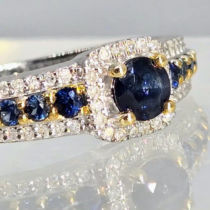 ?VElvet Evening’ Sz 8 Ring - Sapphire Diamonds Anti-tarnish Sterling 18k Gold Accents