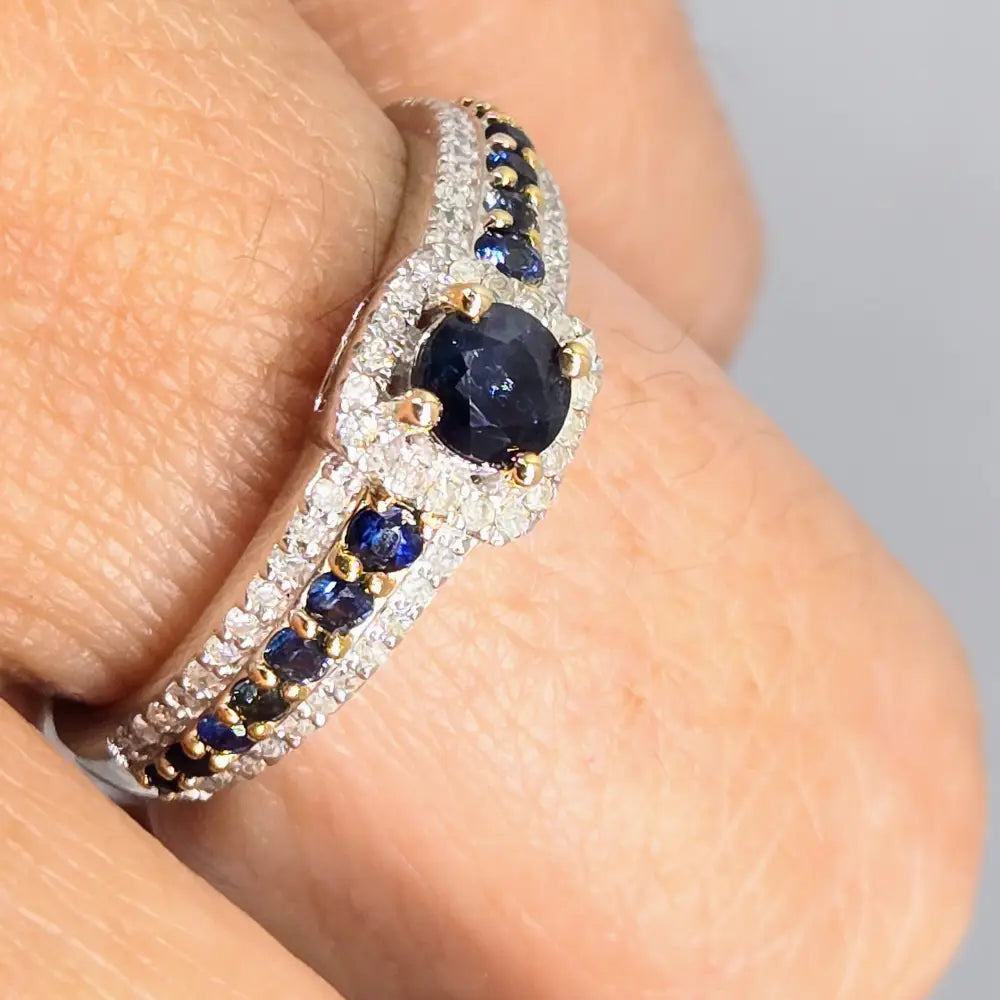 ?VElvet Evening’ Sz 8 Ring - Sapphire Diamonds Anti-tarnish Sterling 18k Gold Accents