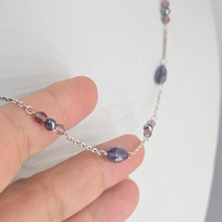 Velvet Vine Iolite Amethyst & Peacock Pearl Chip Necklace - Key West Local Luxe
