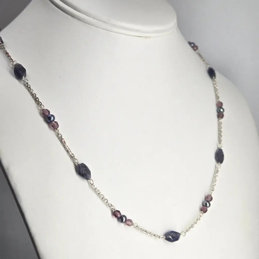 Velvet Vine Iolite Amethyst & Peacock Pearl Chip Necklace - Key West Local Luxe