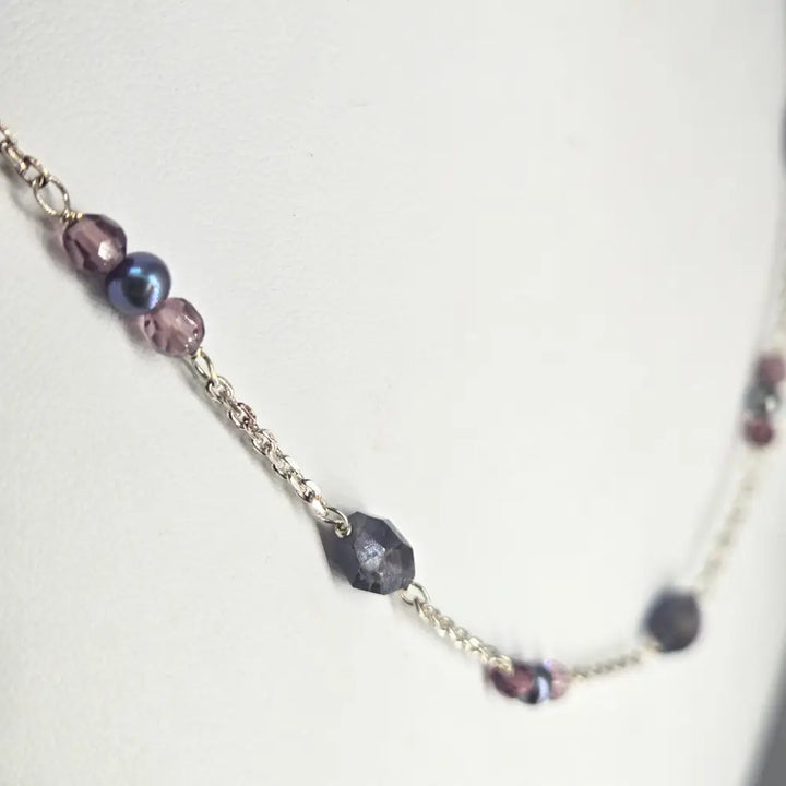 Velvet Vine Iolite Amethyst & Peacock Pearl Chip Necklace - Key West Local Luxe