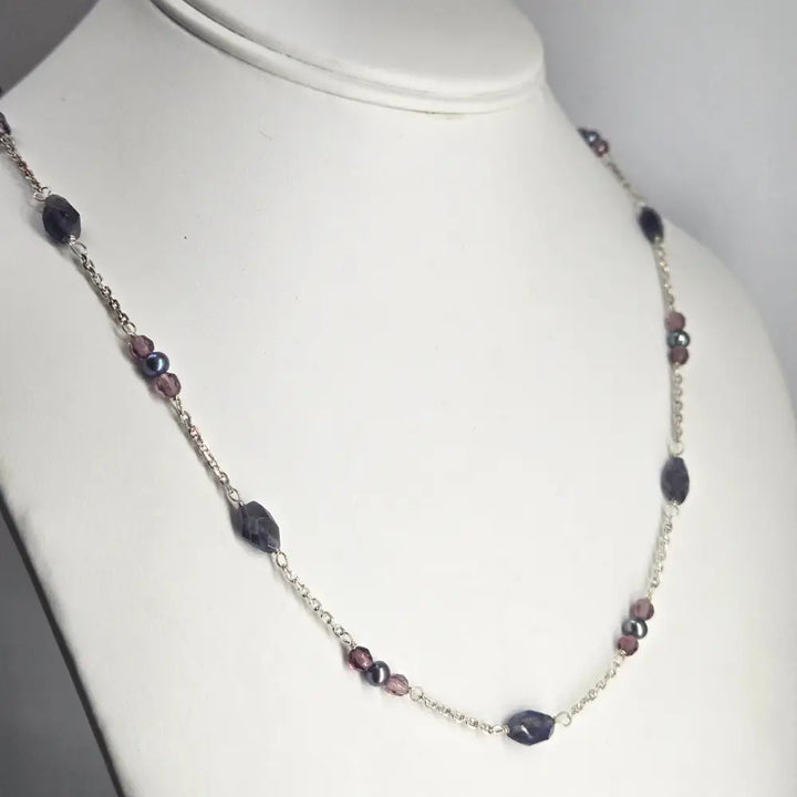 Velvet Vine Iolite Amethyst & Peacock Pearl Chip Necklace - Key West Local Luxe