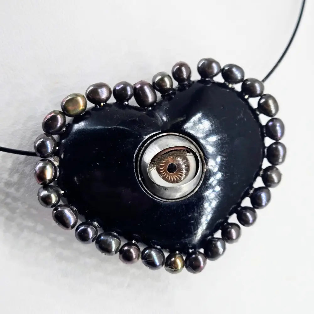 ?VOodoo Love Doll’ Pendant Necklace - Horn Bone Pearls Antique Blinking Doll Eye on 18’’ Cable