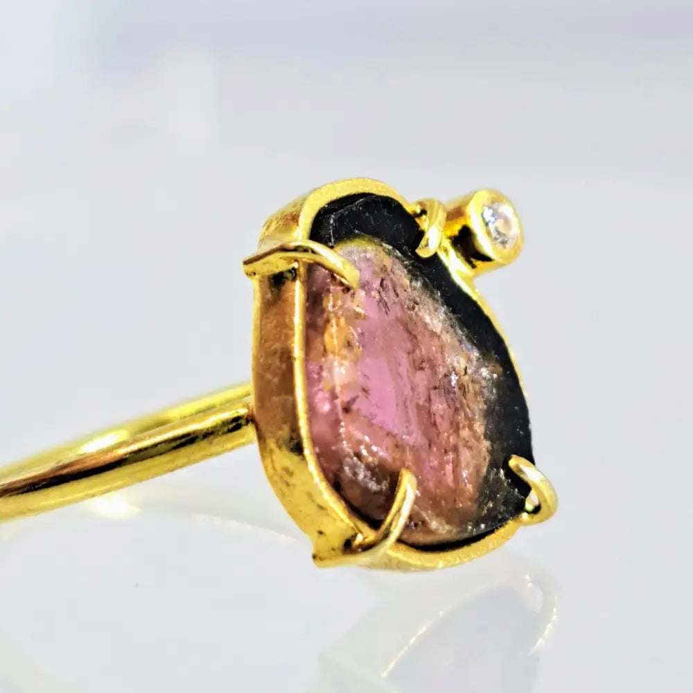 ?WAtermelon Slice’ Sz 6 Ring - Tourmaline Zircon 18k Gold Sterling
