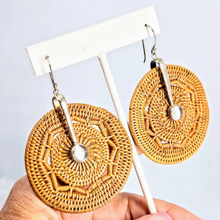 Wheels of Fortune 2.75’’ Earrings Woven Reed Quartz Sterling Dangle