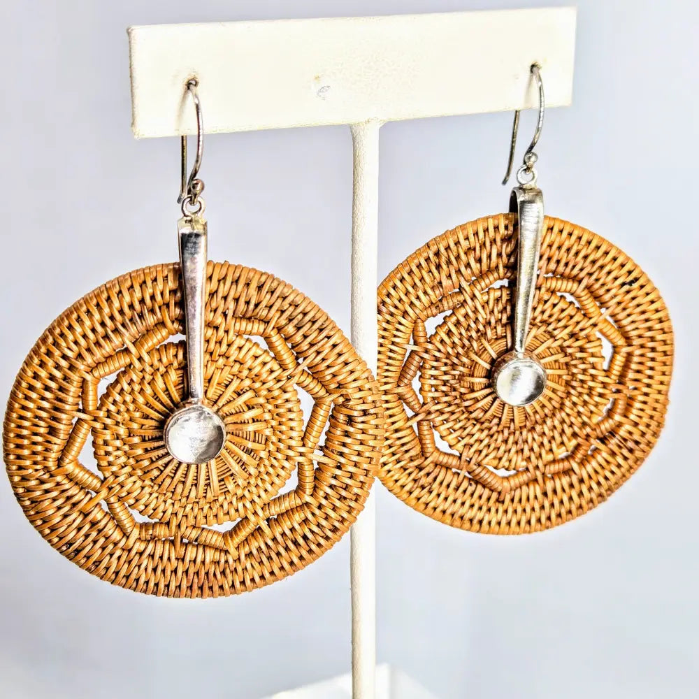 Wheels of Fortune 2.75’’ Earrings Woven Reed Quartz Sterling Dangle