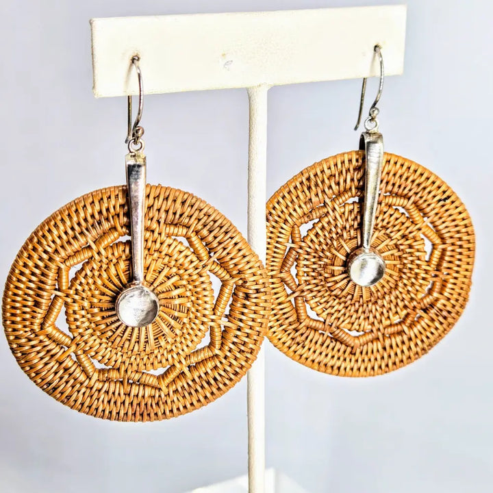 Wheels of Fortune 2.75’’ Earrings Woven Reed Quartz Sterling Dangle