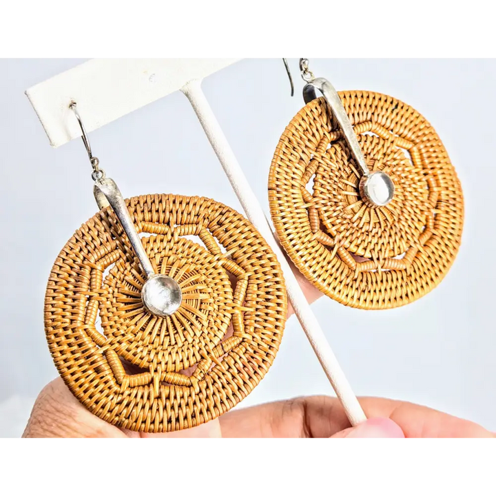 Wheels of Fortune 2.75’’ Earrings Woven Reed Quartz Sterling Dangle