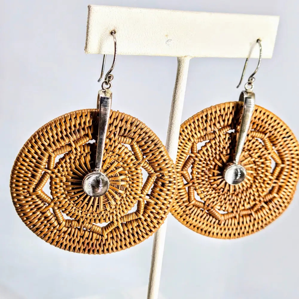 Wheels of Fortune 2.75’’ Earrings Woven Reed Quartz Sterling Dangle