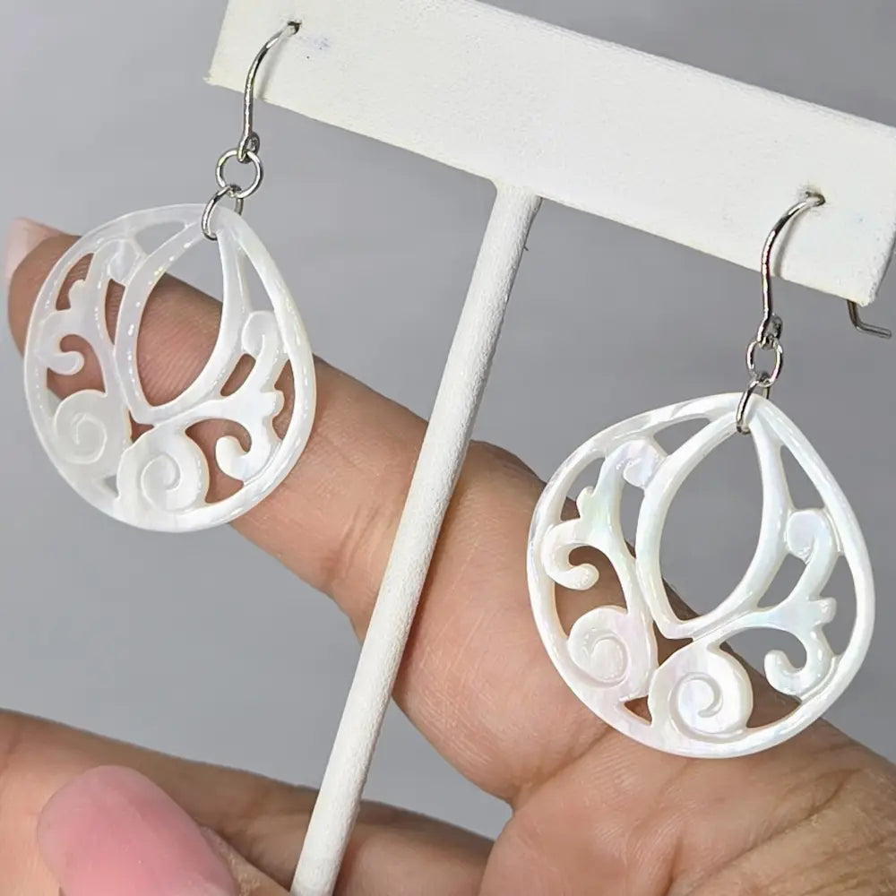 ?WHite Ocean Lotus’ 1.75’’ Earrings - South Sea Mother of Pearl Anti-tarnish Sterling