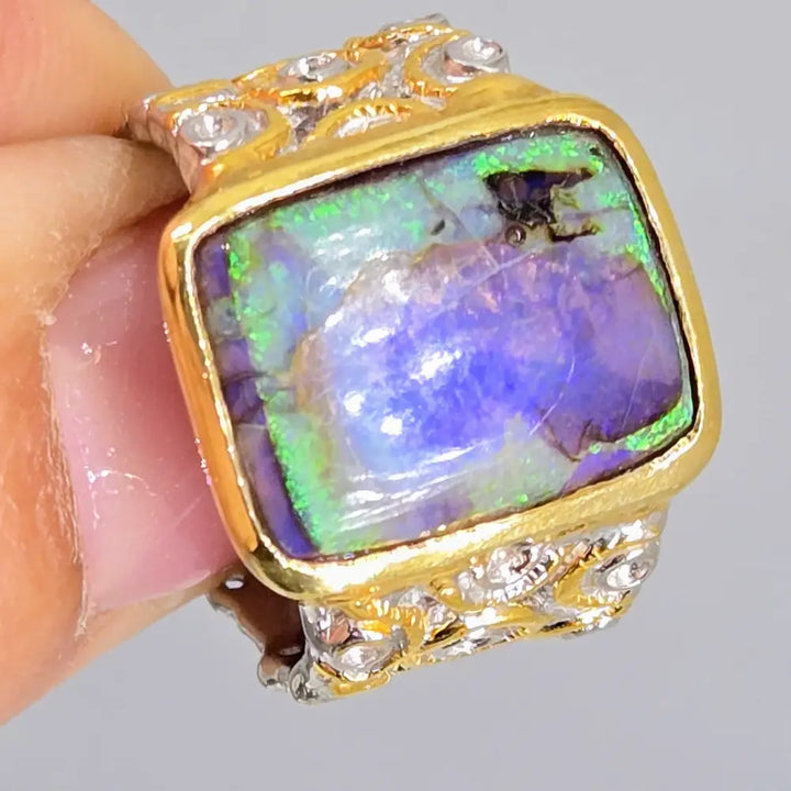 ?WIld Forest’ Sz 7.75 Ring - Opal Sterling 18k Gold Accents