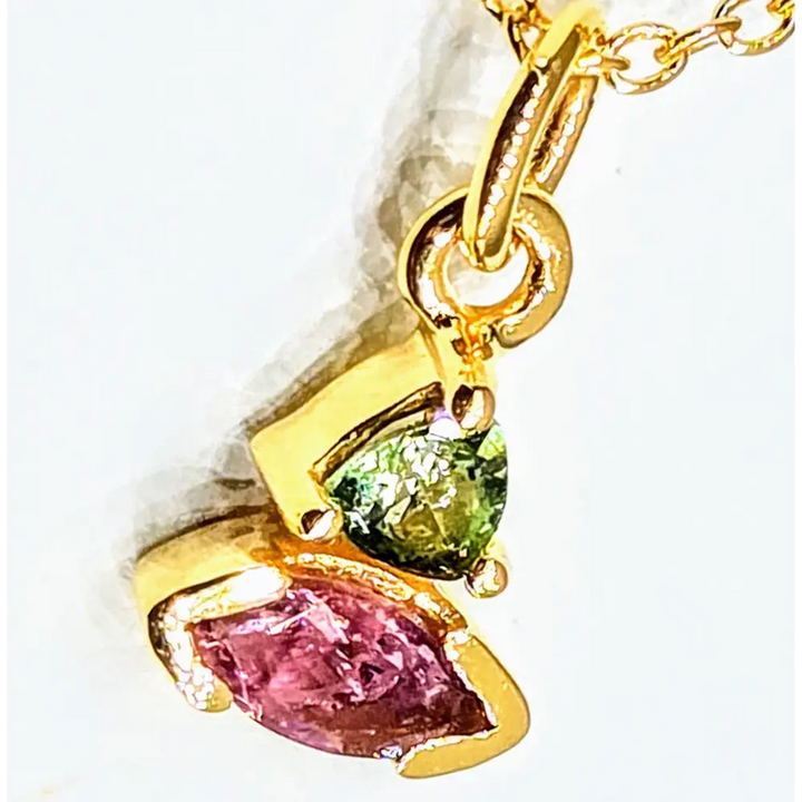 Wink & a Kiss Necklace - 18’’-20’’ Pink Green Tourmaline.5’’ Pendant