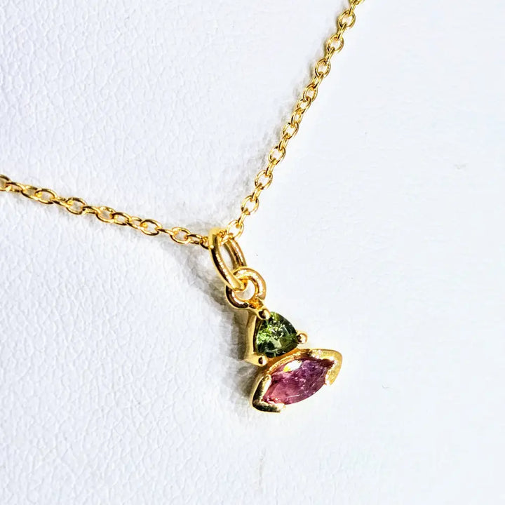 Wink & a Kiss Necklace - 18’’-20’’ Pink Green Tourmaline.5’’ Pendant