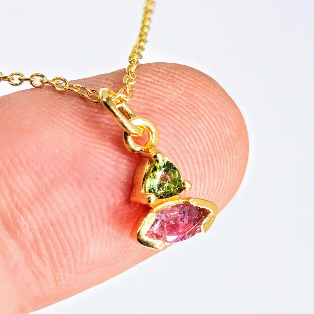Wink & a Kiss Necklace - 18’’-20’’ Pink Green Tourmaline.5’’ Pendant