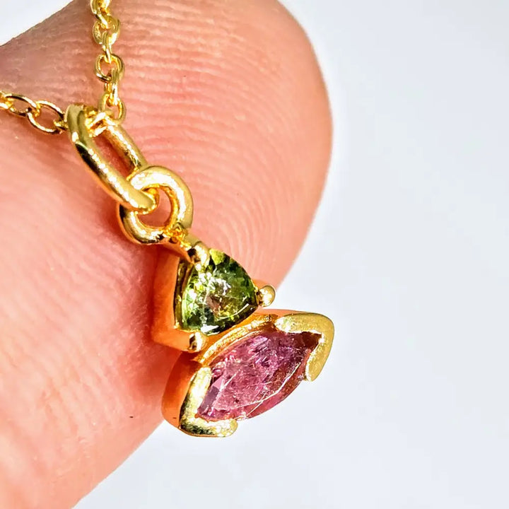 Wink & a Kiss Necklace - 18’’-20’’ Pink Green Tourmaline.5’’ Pendant