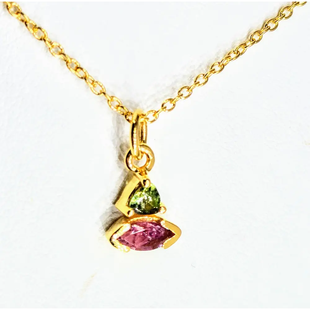 Wink & a Kiss Necklace - 18’’-20’’ Pink Green Tourmaline.5’’ Pendant