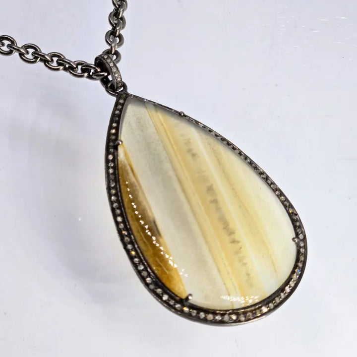 Outlet: ?With the Band’ Pendant Necklace - Agate Diamonds Oxidized Sterling - 16’’