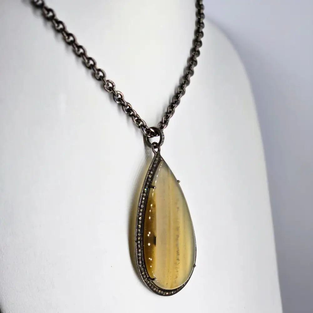 Outlet: ?With the Band’ Pendant Necklace - Agate Diamonds Oxidized Sterling - 16’’