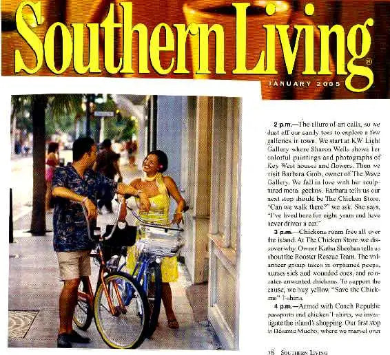 A woman in a yellow sleeveless top and matching shorts stands beside a bicycle with a white basket, smiling as she interacts with a man wearing a blue patterned shirt.