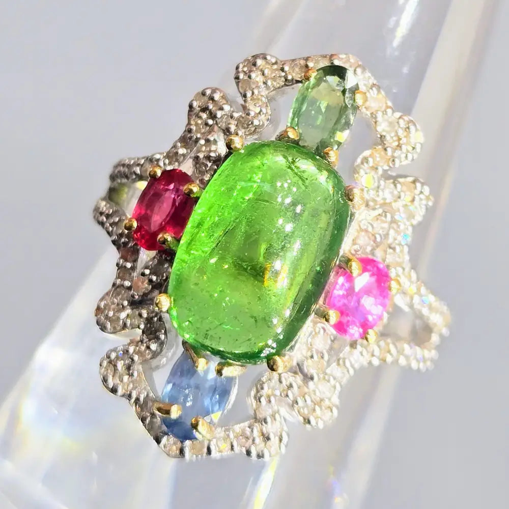?WOmanly Wiles’ Sz 7 Ring - Tsavorite Sapphire Ruby Diamonds Anti-tarnish Sterling