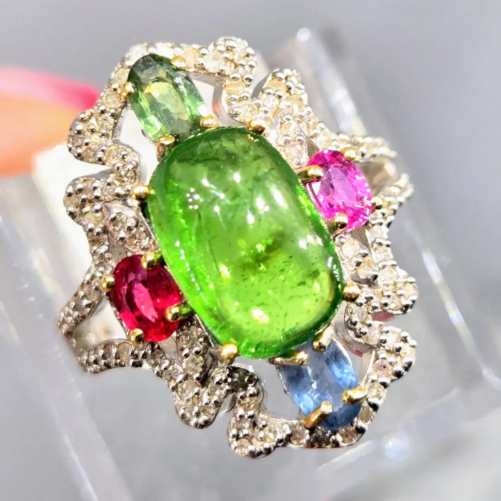 ?WOmanly Wiles’ Sz 7 Ring - Tsavorite Sapphire Ruby Diamonds Anti-tarnish Sterling