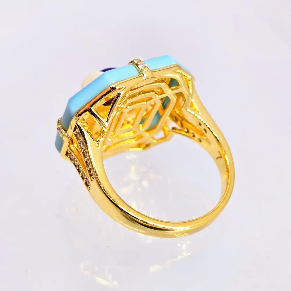 ?YAcht Sea’ Sz 7 Ring - Sugelite Zircon Resin 18k Jewelers Brass