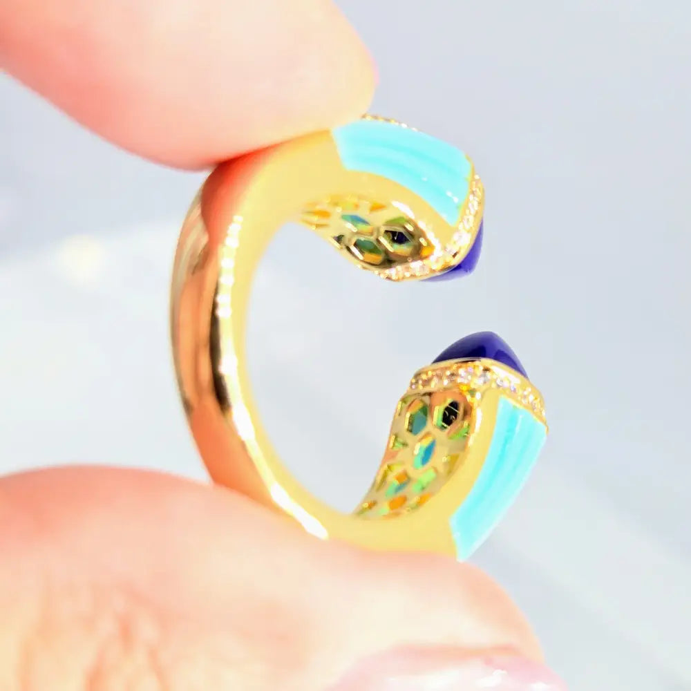 ?YAcht so Fast’ Sz 8 Ring Lapis Crystal Turquoise 18k Jewelers Brass
