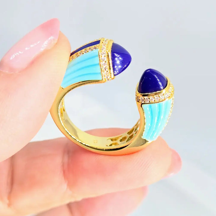 ?YAcht so Fast’ Sz 8 Ring Lapis Crystal Turquoise 18k Jewelers Brass