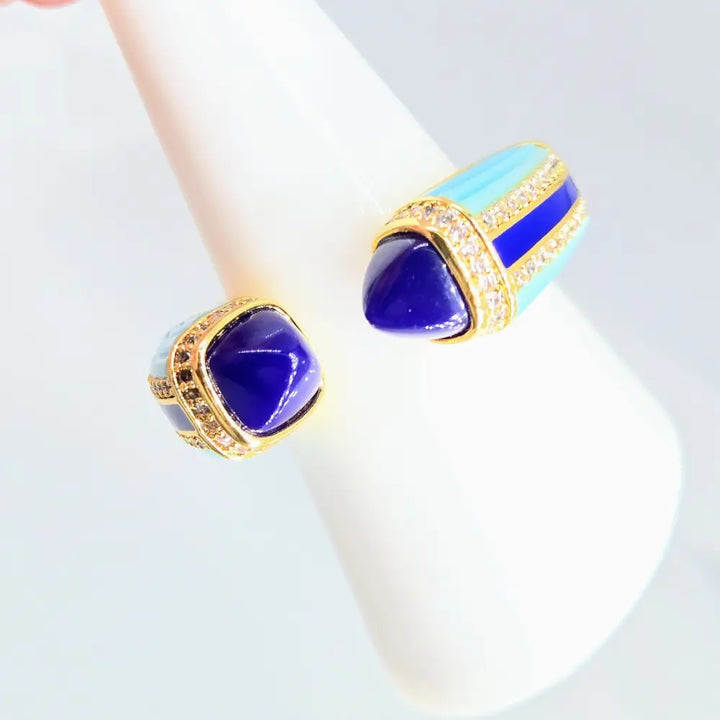 ?YAcht so Fast’ Sz 8 Ring Lapis Crystal Turquoise 18k Jewelers Brass