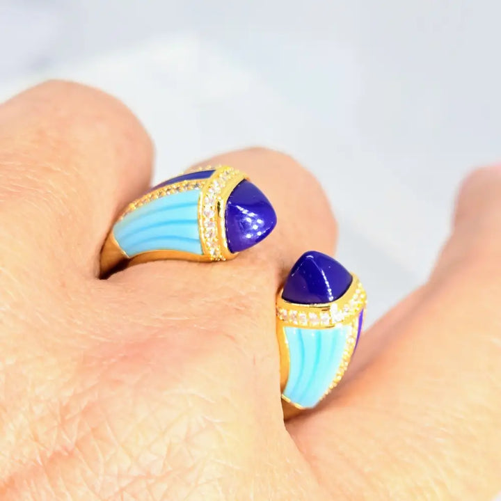 ?YAcht so Fast’ Sz 8 Ring Lapis Crystal Turquoise 18k Jewelers Brass
