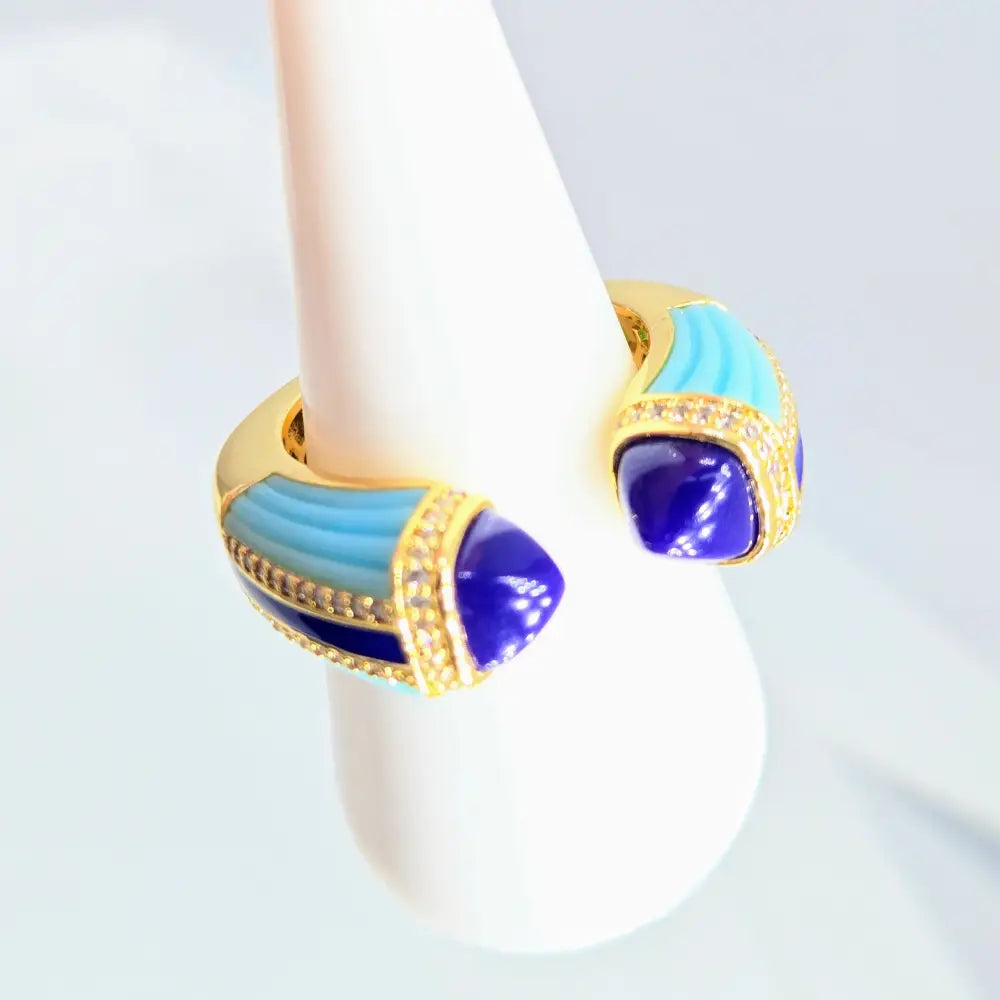 ?YAcht so Fast’ Sz 8 Ring Lapis Crystal Turquoise 18k Jewelers Brass