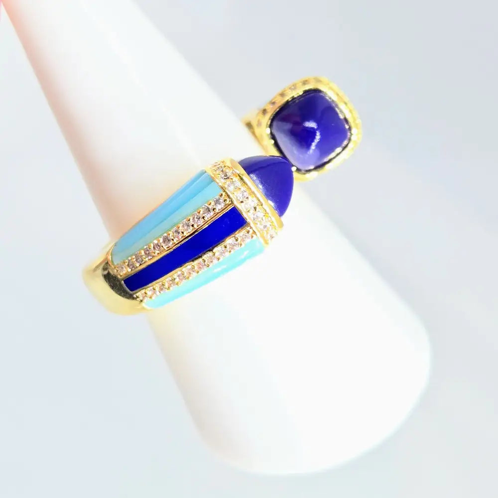 ?YAcht so Fast’ Sz 8 Ring Lapis Crystal Turquoise 18k Jewelers Brass