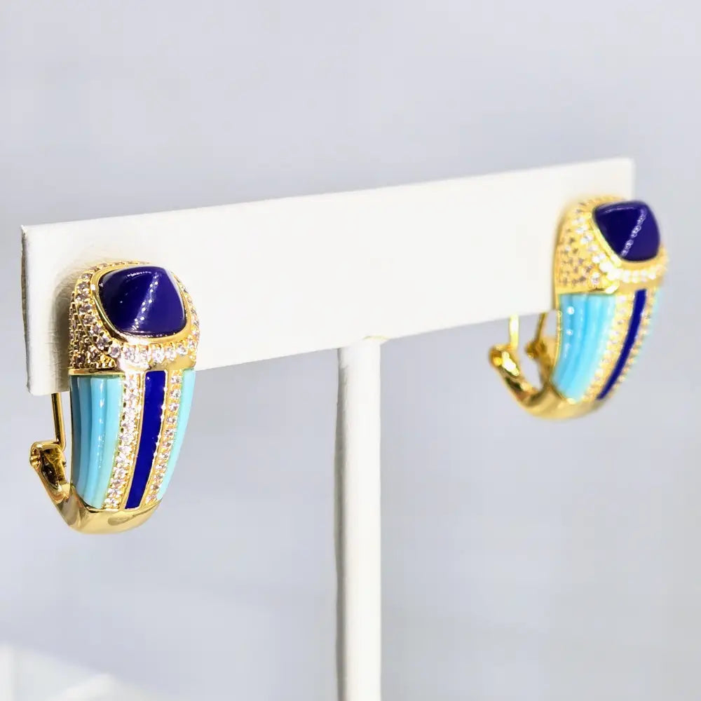 ?YAcht Tonight’ 1’’ Earrings Lapis Crystal Turquoise 18k Jewelers Brass