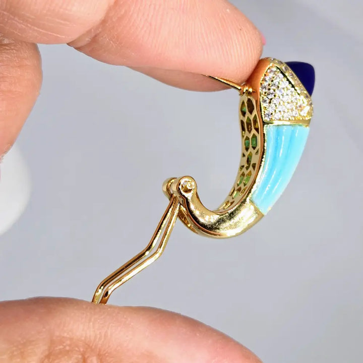 ?YAcht Tonight’ 1’’ Earrings Lapis Crystal Turquoise 18k Jewelers Brass
