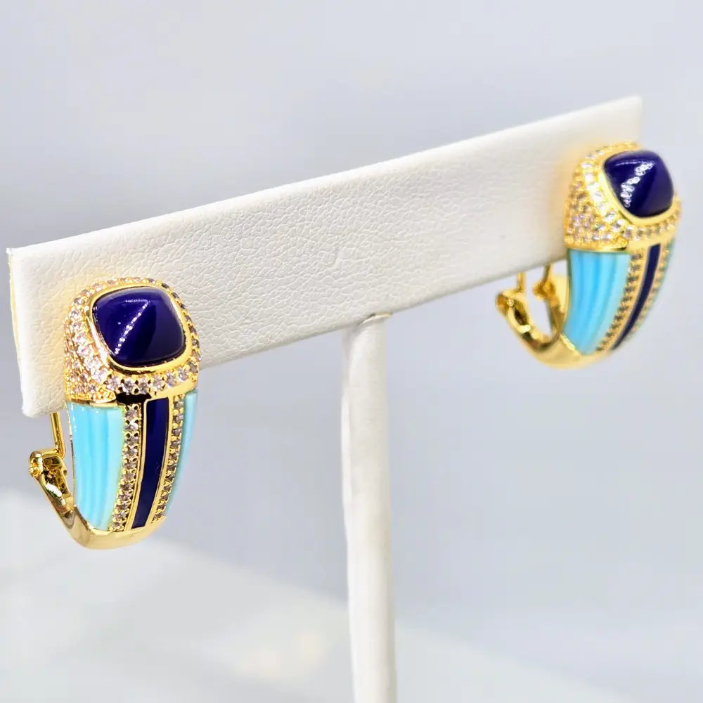 ?YAcht Tonight’ 1’’ Earrings Lapis Crystal Turquoise 18k Jewelers Brass