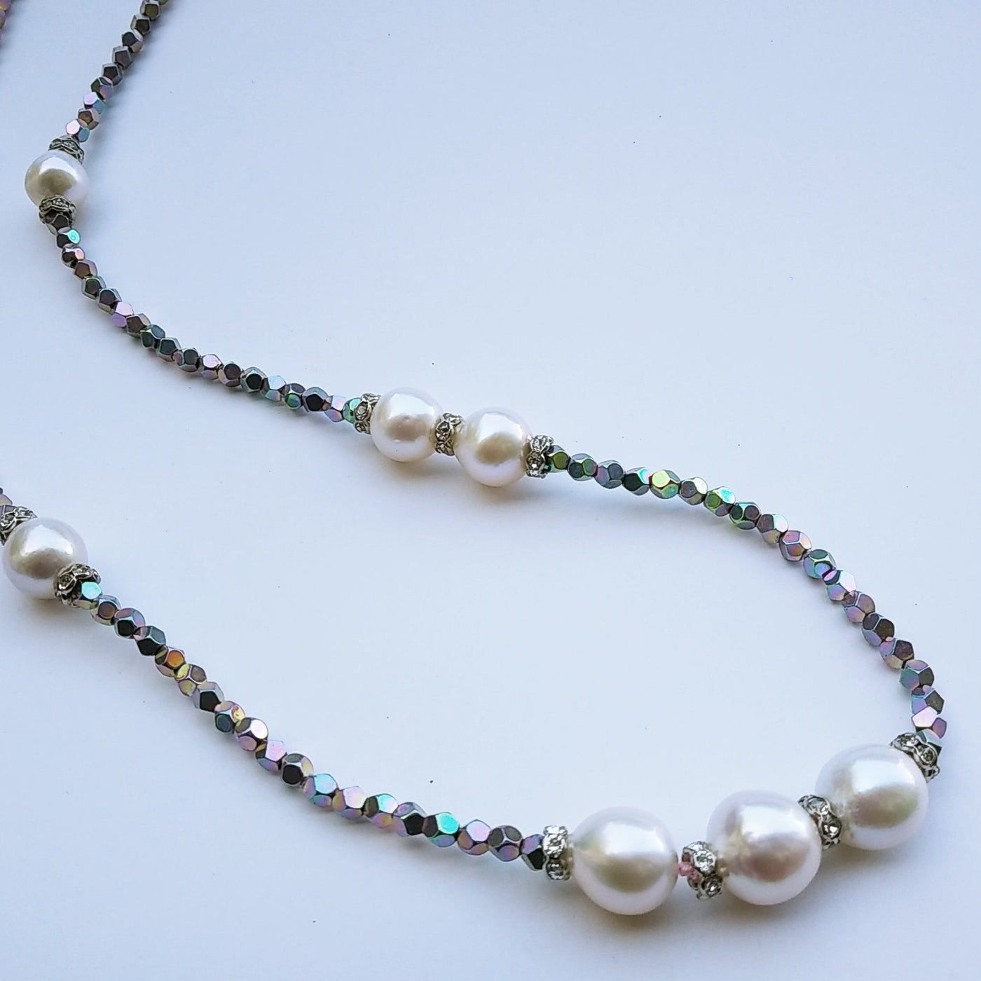 "Super-Sparkler" 30" Necklace - Pearl, Titanium Hematite, Crystal, Sterling