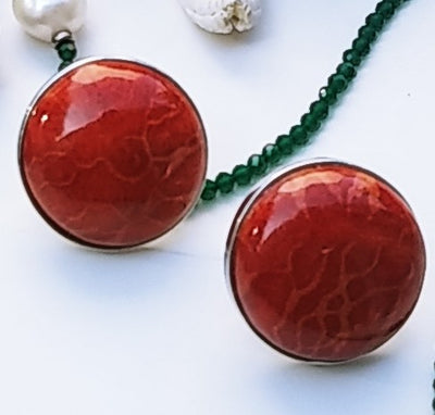 "My Favorite Red" 1" Earrings - Red Coral, Anti-tarnish Sterling Euro Clip Posts