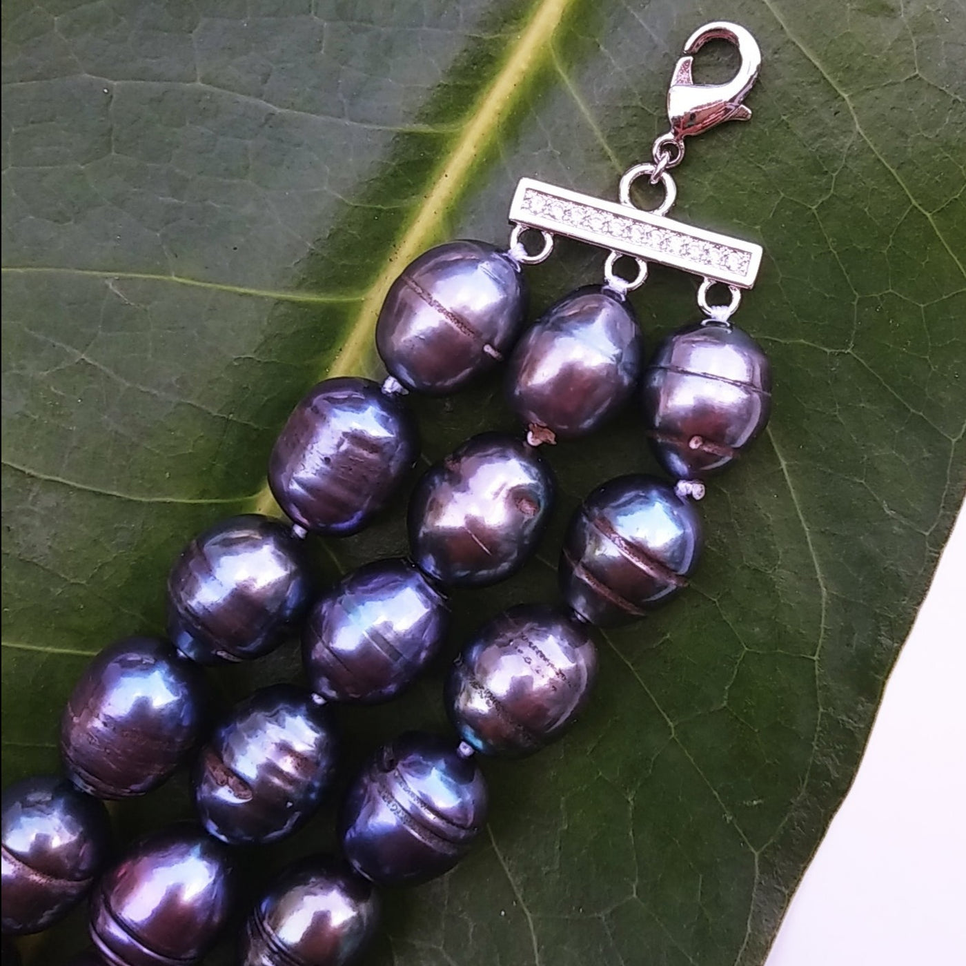 "Purple Plumes" Bracelet - Peacock Pearls, Anti-tarnish Sterling Lobster Claw Clasp & Extender