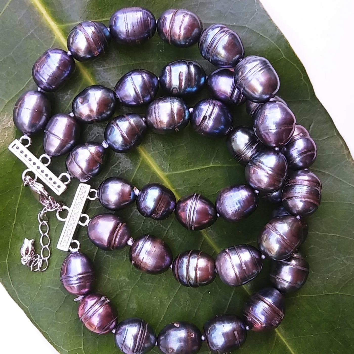 "Purple Plumes" Bracelet - Peacock Pearls, Anti-tarnish Sterling Lobster Claw Clasp & Extender