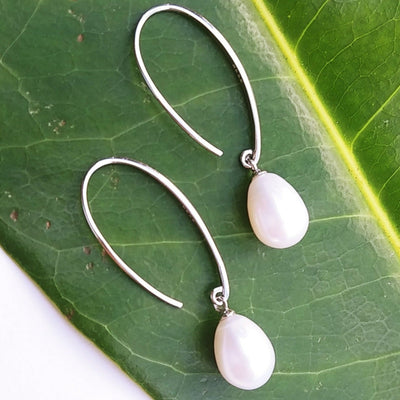 "Hooked on You!" Earrings - Elongated French Hook Pearl Drop
