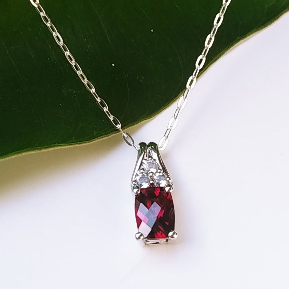 Rhodolite and Sapphire Pendant On Sterling Silver Chain Necklace