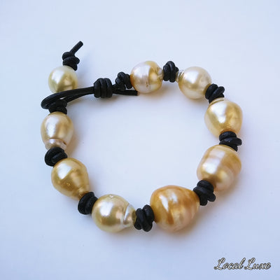 "Queen Of The South" Bracelet - South Sea Golden Pearls, Leather
