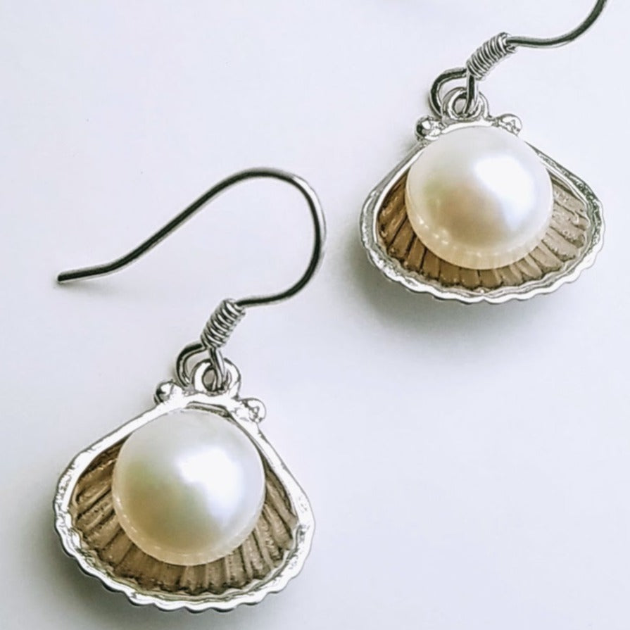 "She Sells Seashells" 1" Earrings - Pearl Anti-tarnish Sterling