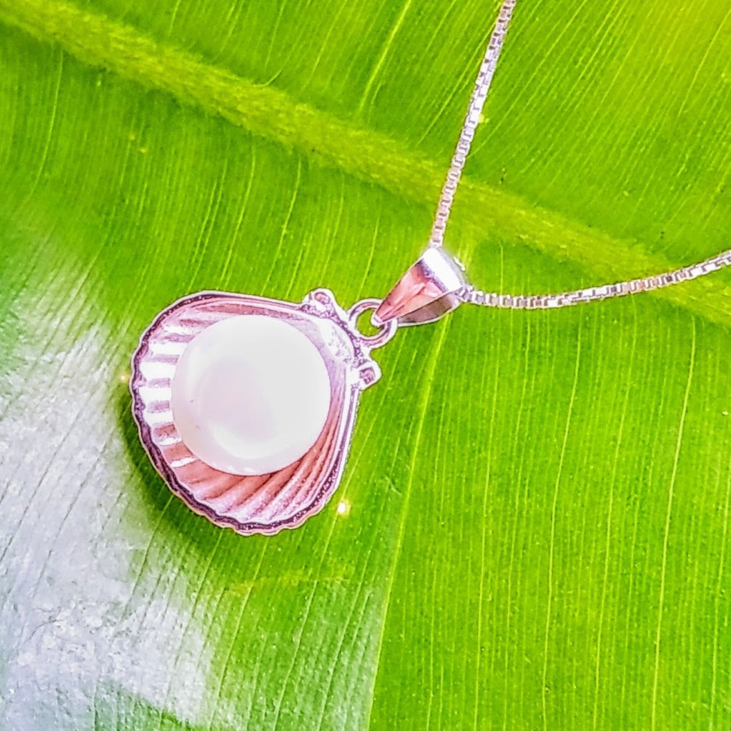 "She Also Sells Necklaces!" Pendant Necklace - Sterling Shell Pendant with Pearl