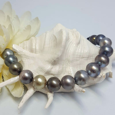 "Cosmic Lust" 7" Bracelet - Tahitian & South Sea Golden Baroque Pearls, Leather