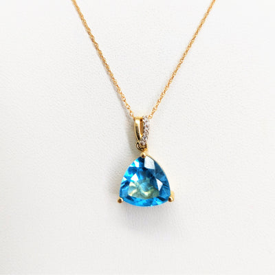 "Simply Caribbean" Pendant Necklace - Blue Topaz, Diamonds, 14k Gold