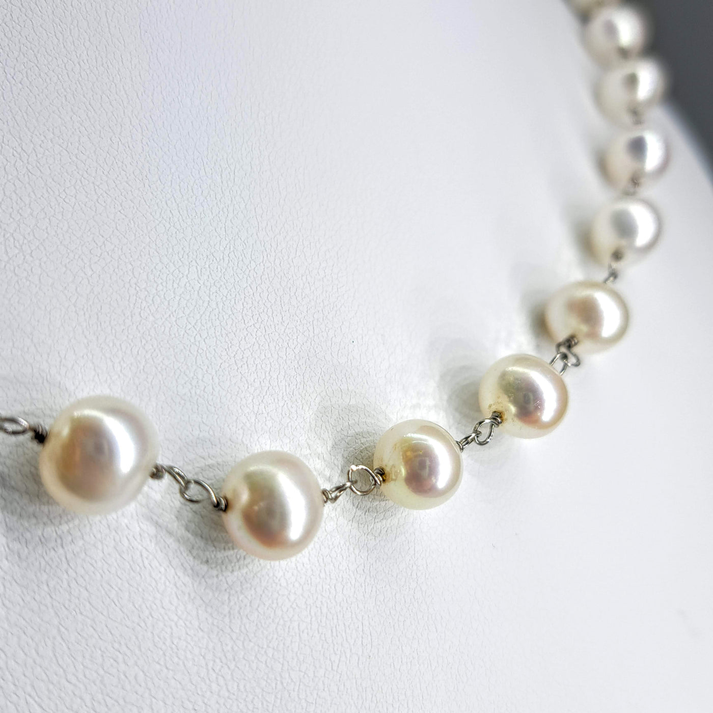 "Goin' for Baroque" Pendant Necklace - White Baroque, Hand-Rosary-Knotted Pearl Lariat, Sterling